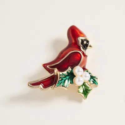 Fashnzfab Pearl Point Holiday Cardinal Pin Brooch In White