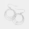 Fashnzfab Pearl Pointed Abstract Triple Open Circle Dangle Earrings - Cream, Rhodium In Multi