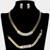 Fashnzfab Pearl Pointed Bar Crystal Rhinestone Necklace Jewelry Set In Gold