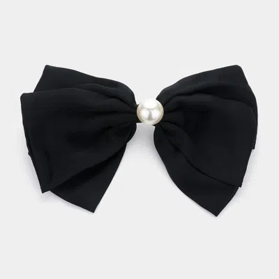 Fashnzfab Pearl Pointed Bow Barrette In Black