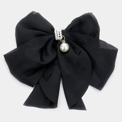Fashnzfab Pearl Pointed Bow Barrette In Black