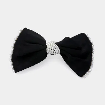 Fashnzfab Pearl Pointed Bow Barrette In Black