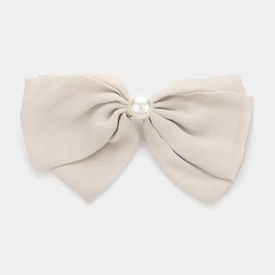 Fashnzfab Pearl Pointed Bow Barrette In White