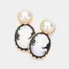 Fashnzfab Pearl Pointed Cameo Dangle Earrings - Black In Brown