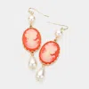 Fashnzfab Pearl Pointed Cameo Dangle Earrings - Coral In Pink