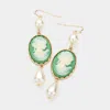 Fashnzfab Pearl Pointed Cameo Dangle Earrings - Green In Green