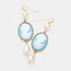 Fashnzfab Pearl Pointed Cameo Dangle Earrings - Light Blue In Gold