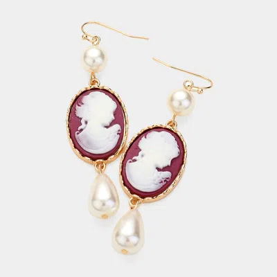 Fashnzfab Pearl Pointed Cameo Dangle Earrings In Gold