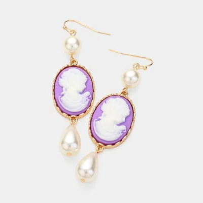 Fashnzfab Pearl Pointed Cameo Dangle Earrings - Lavender In Pink