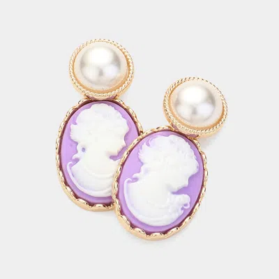 Fashnzfab Pearl Pointed Cameo Dangle Earrings In Purple