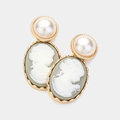 Fashnzfab Pearl Pointed Cameo Dangle Earrings In Silver