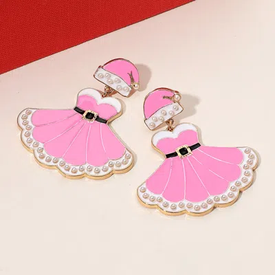 Fashnzfab Pearl Pointed Enamel Christmas Dress Dangle Earrings In Pink