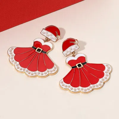 Fashnzfab Pearl Pointed Enamel Christmas Dress Dangle Earrings In Red