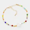 Fashnzfab Pearl Pointed Faceted Bead Strand Bracelet Gold, Multi In Multi