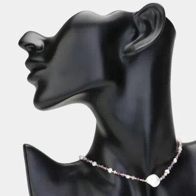 Fashnzfab Pearl Pointed Faceted Beaded Choker Necklace In Black