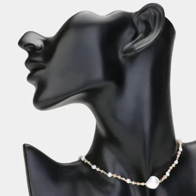 Fashnzfab Pearl Pointed Faceted Beaded Choker Necklace In Gold