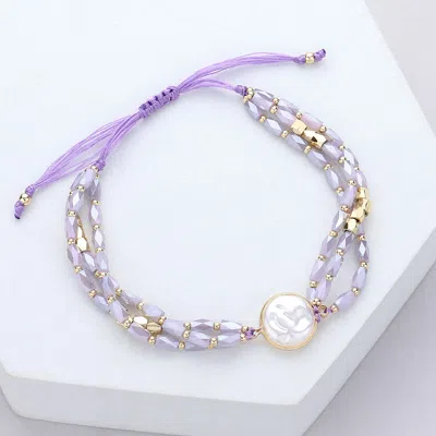Fashnzfab Pearl Pointed Faceted Beaded Cinch Pull Tie Bracelet Lavender In Purple