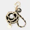 Fashnzfab Pearl Pointed Faux Leather Braided Chain Deco Flower Key Chain In Multi