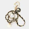 Fashnzfab Pearl Pointed Faux Leather Braided Chain Deco Flower Key Chain In White