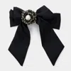 Fashnzfab Pearl Pointed Faux Leather Braided Flower Center Oversized Bow Barrette In Black