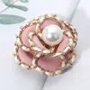Fashnzfab Pearl Pointed Faux Leather Chain Trim Tweed Flower Pin Brooch Hair Clip In Gold
