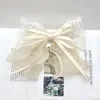 Fashnzfab Pearl Pointed Flower Lace Chiffon Bow Barrette In Neutral