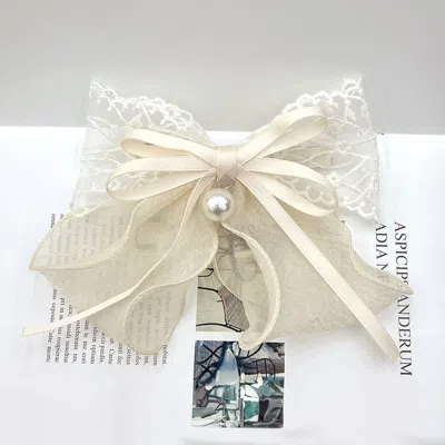 Fashnzfab Pearl Pointed Flower Lace Chiffon Bow Barrette In Neutral