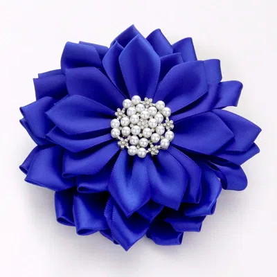 Fashnzfab Pearl Pointed Flower Ribbon Brooch / Hair Clip In Blue