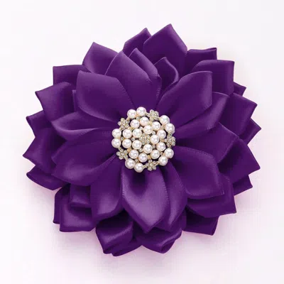 Fashnzfab Pearl Pointed Flower Ribbon Brooch / Hair Clip In Purple