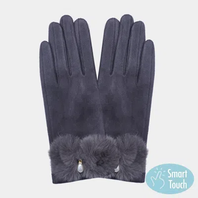 Fashnzfab Pearl Pointed Fuzzy Bow Accented Smart Touch Gloves In Blue
