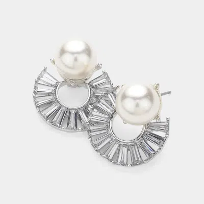 Fashnzfab Pearl Pointed Glass Stone Embellished Abstract Earrings In Multi