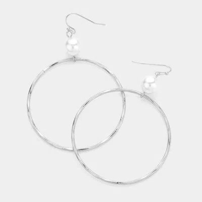 Fashnzfab Pearl Pointed Hammered Open Metal Ring Dangle Earrings In Metallic