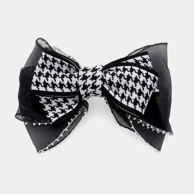 Fashnzfab Pearl Pointed Houndstooth Bow Barrette In Black