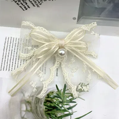 Fashnzfab Pearl Pointed Lace Embroidered Barrette In Metallic