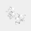 Fashnzfab Pearl Pointed Marquise Stone Cluster Stud Evening Earrings In Burgundy