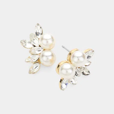Fashnzfab Pearl Pointed Marquise Stone Cluster Stud Evening Earrings In Multi