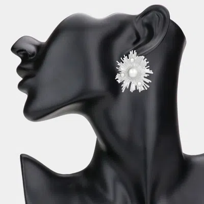 Fashnzfab Pearl Pointed Metal Flower Earrings In Multi