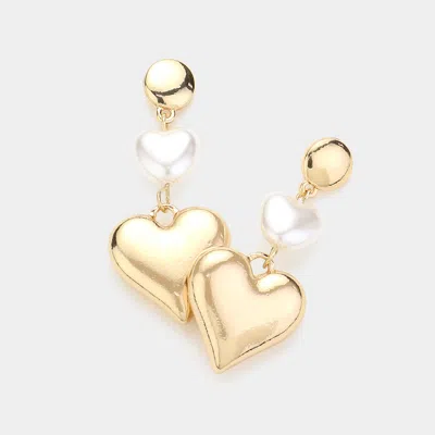 Fashnzfab Pearl Pointed Metal Heart Dangle Earrings In Gold