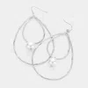 Fashnzfab Pearl Pointed Metal Open Double Teardrop Dangle Earrings In Metallic