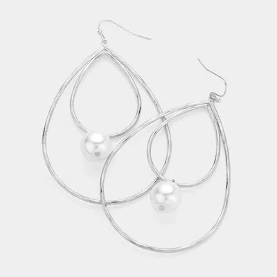 Fashnzfab Pearl Pointed Metal Open Double Teardrop Dangle Earrings In Metallic