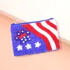 Fashnzfab Pearl Pointed Paw American Usa Flag Pattern Seed Beaded Mini Pouch Bag In Multi