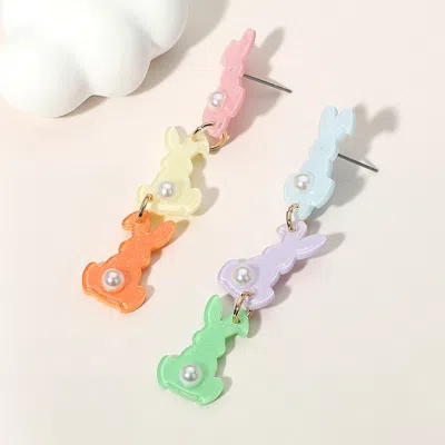 Fashnzfab Pearl Pointed Resin Easter Bunny Link Drop Earrings In Multi