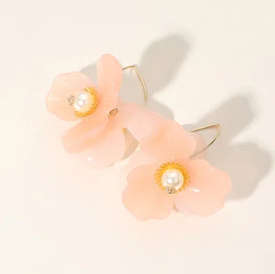Fashnzfab Pearl Pointed Resin Petal Flower Drop Earrings In Pink