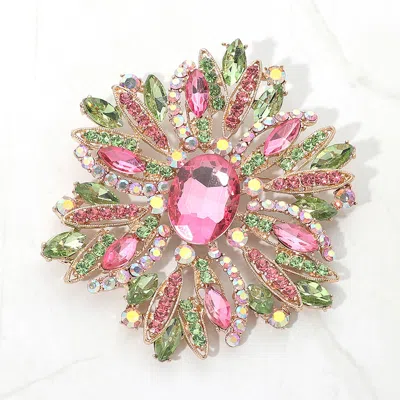Fashnzfab Pearl Pointed Rhinestone Paved Flower Pin Brooch In Multi