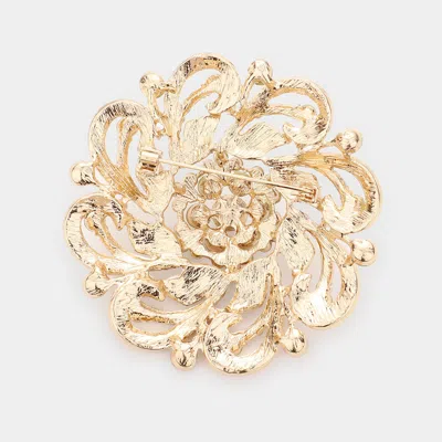 Fashnzfab Pearl Pointed Round Stone Flower Pin Brooch In Gold