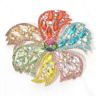 Fashnzfab Pearl Pointed Stone Embellished Oversized Flower Pin Brooch In Multi