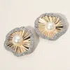Fashnzfab Pearl Pointed Stone Paved Rim Flower Earrings In Gold
