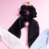 Fashnzfab Pearl Pointed Stretch Ribbon Keychain / Bracelet / Scrunchie Hairband Jet Black In Black