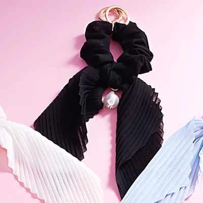 Fashnzfab Pearl Pointed Stretch Ribbon Keychain / Bracelet / Scrunchie Hairband Jet Black