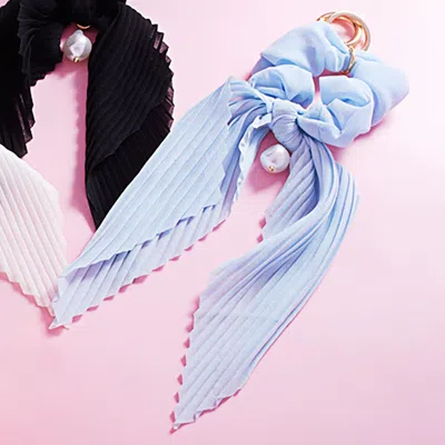 Fashnzfab Pearl Pointed Stretch Ribbon Keychain / Bracelet / Scrunchie Hairband Light Blue
